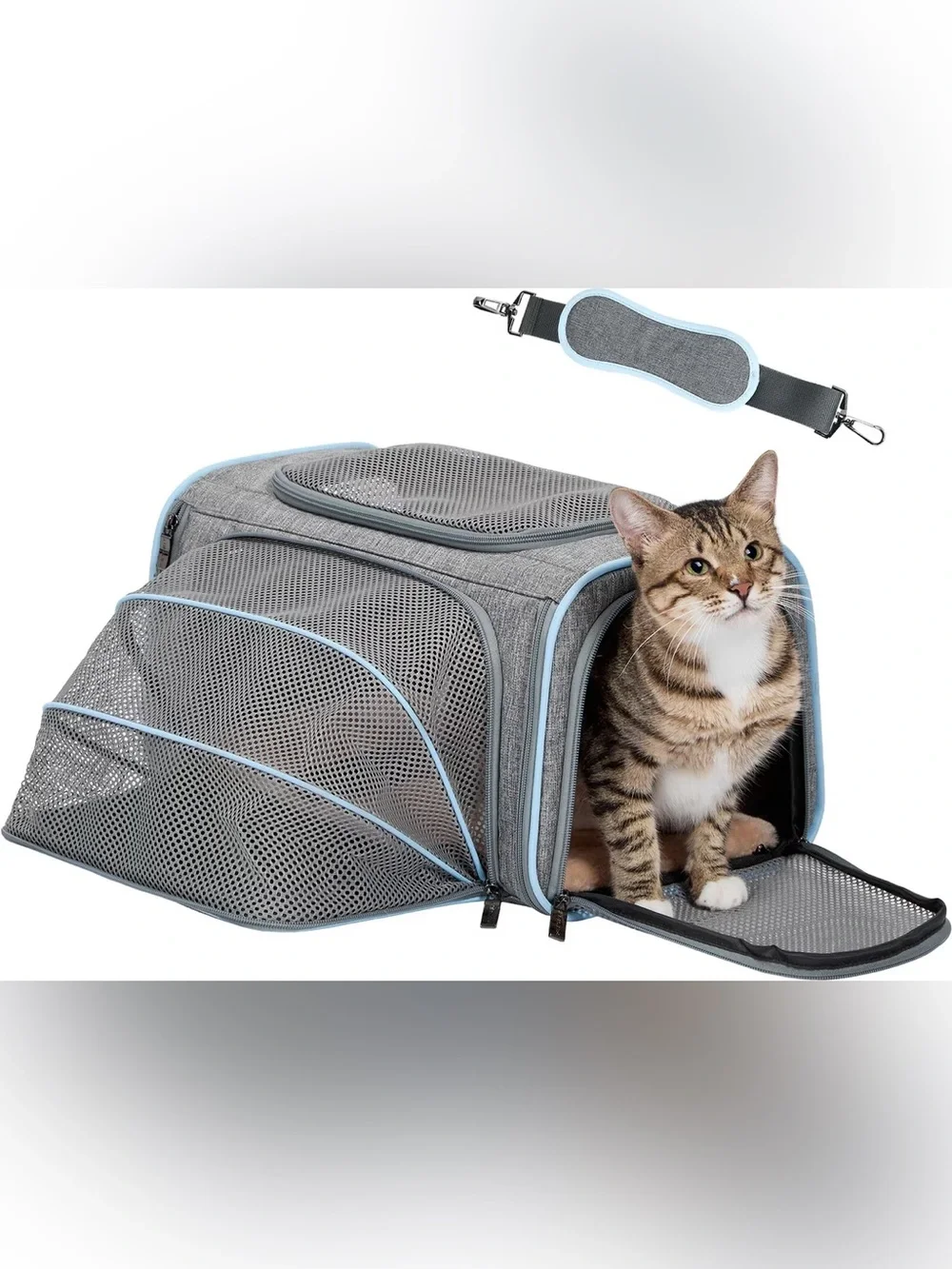 GRAY EXPANDABLE PET CARRIER WITH REMOVABLE LINING SOFT